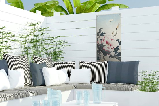 Affiche de jardin Pivoine avec papillon - peinture de Ohara Koson - 30x60 cm - Toile jardin