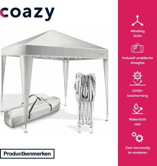 Outsunny Paviljoen, Partytent, 4 afneembare zijwanden, 2 ramen, metalen frame, 2,95 x 2,95 m