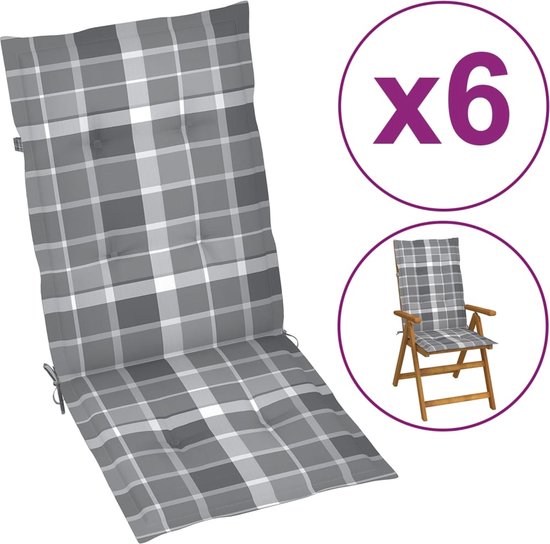 Decoways - Coussins de chaise de jardin 6 pièces 120x50x4 cm gris motif  losange | bol.com