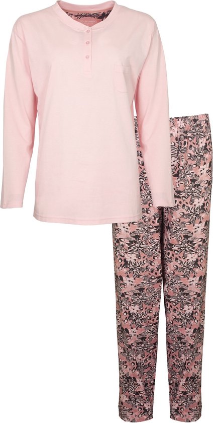 Litherday Damespyjama-sets van katoen, lange mouwen, loungewear, slaapkleding, 2-delige zachte nachtkleding, top en geruite onderkant met zak, roze, M