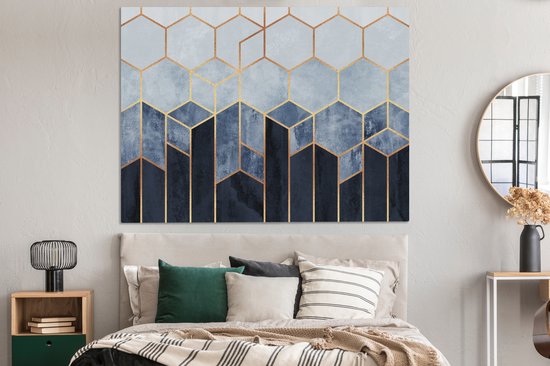 Toile Peinture Hexagone - Gold - Luxe - Motifs - 160x120 cm - Décoration murale XXL