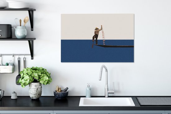 Toile - Abstrait - Bateau - Mer - Texte - Chapeau - Abstrait - 90x60 cm - Canvasdoek - Peinture sur toile