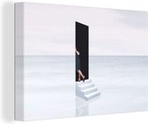 Toile - Abstrait - Homme - Porte - Escaliers - Wit - Abstrait - 30x20 cm - Canvasdoek - Tableau