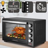 GoodVibes - Mini Oven van 60 Liter met Luchtrecirculatie en ingebouwde Timer - Binnenverlichting - Elektrisch - Deuren van Dubbelglas - 100-230° - 2000W - 5 Soorten Verwarming - Mini Oven met Roterend Spit - Pizza Oven - Zwart