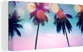 Canvas Schilderij Zomer - Palmen - Lucht - Roze - 80x40 cm - Wanddecoratie