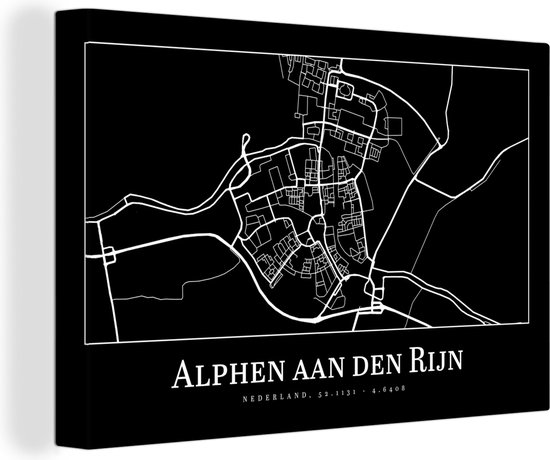 Canvas Schilderij Kaart - Stadskaart - Alphen aan den Rijn - Plattegrond - 30x20 cm - Wanddecoratie