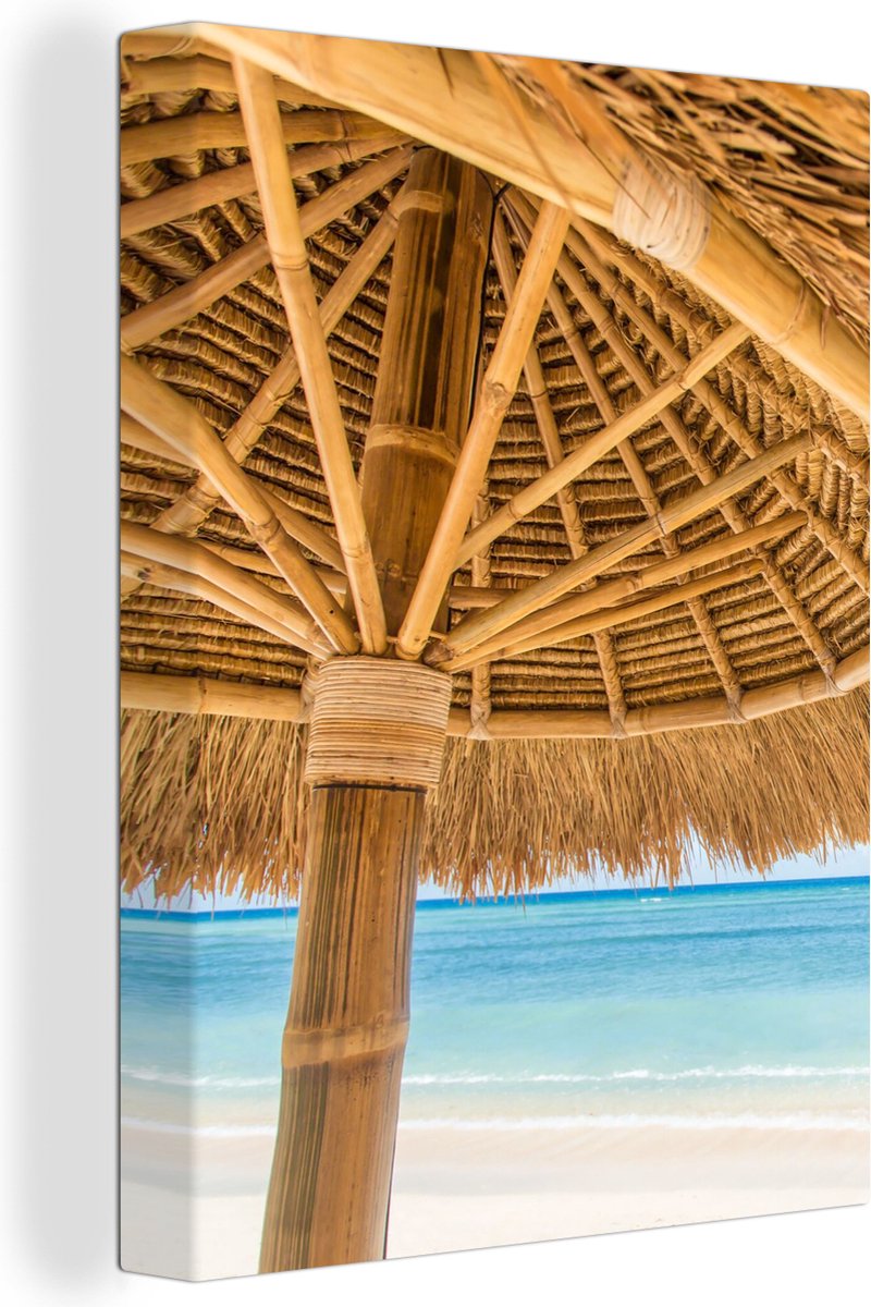 Canvas schilderij 120x160 cm - Wanddecoratie Parasol - Strand - Zee - Tropisch - Muurdecor