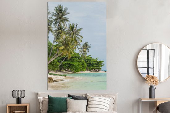 Toile Peinture Palmiers - Plage - Été - Tropical - 120x180 cm - Décoration murale XXL