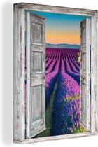 Canvas Schilderij Lavendel - Zomer - Doorkijk - Bloemen - 30x40 cm - Wanddecoratie