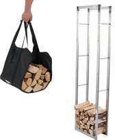 Lendo Online brandhoutrek 50x25x196cm + draagtas– Binnen en buiten - haardhout opslag – haardhoutrek – houtopslag – RVS Roestvrij staal