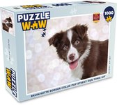 Puzzel Bruin-witte border collie pup steekt zijn tong uit - Legpuzzel - Puzzel 1000 stukjes volwassenen