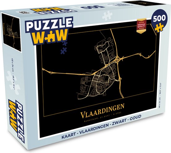 Puzzle Map - Vlaardingen - Zwart - Or - Puzzle - Puzzle 500 pièces