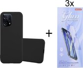 Hoesje Geschikt voor: Oppo Find X5 Silicone - Zwart + 3X Tempered Glass Screenprotector - ZT Accessoires
