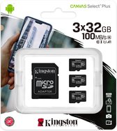 Kingston Canvas Select Plus 3 Pack Micro SD Kaart 10 UHS-I 16GB Opslagcapaciteit - inclusief SD adapter