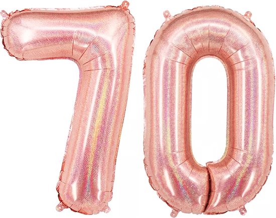 Ballon Cijfer 70 Jaar Rose Goud Helium Ballonnen Verjaardag Versiering Feest versiering Met Rietje Glitter - 86Cm