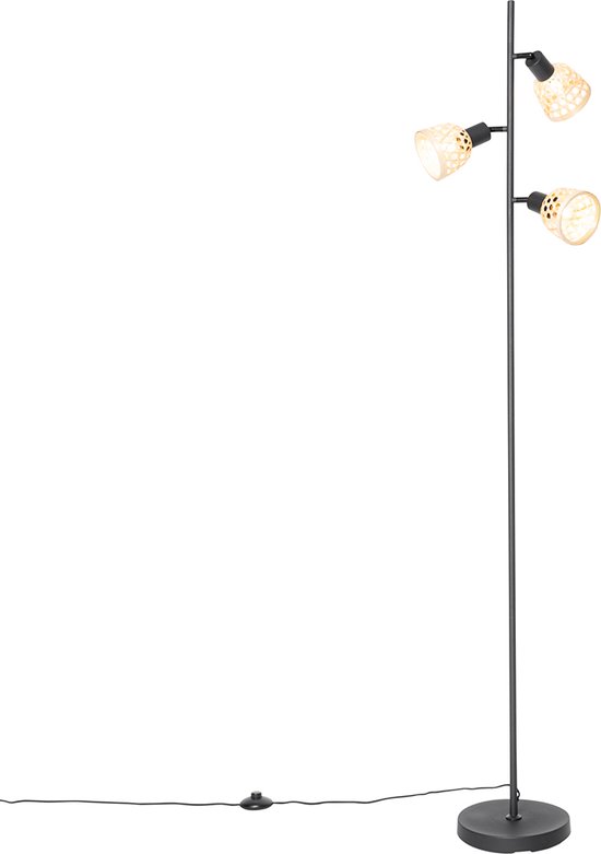 QAZQA rayan - Oosterse Vloerlamp | Staande Lamp - 3 lichts - H 160 cm - Naturel - Woonkamer | Slaapkamer | Keuken