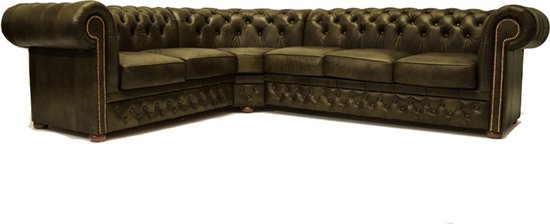 Chesterfield Hoekbank First Class Leer | 2 hoek 3 |Mat Zwart | 2 tot 4 weken levertijd