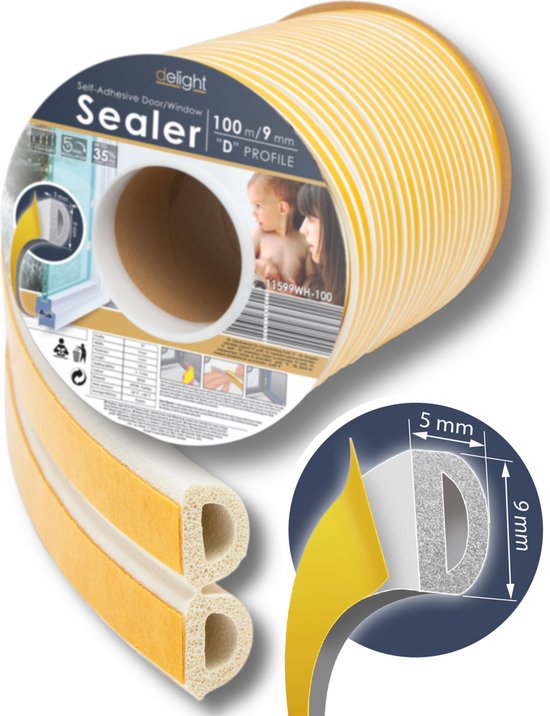 GeckoSeal Deurafdichting - Type D tochtstrip voor deuren, zelfklevende tochtstrip voor deuren en ramen, 20M deurafdichtstrip