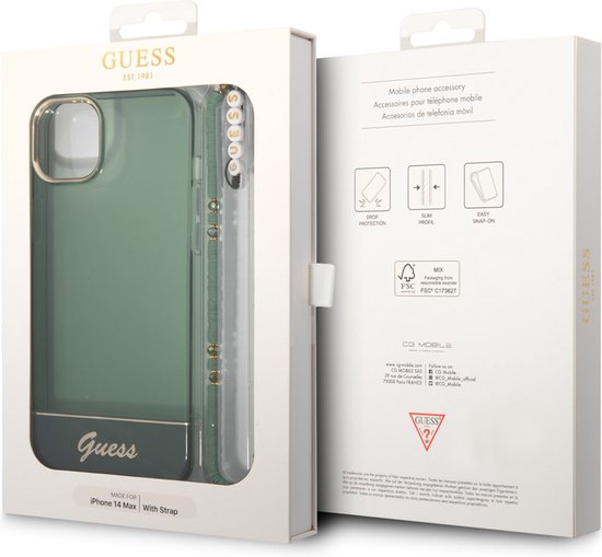 Coque Guess pour iPhone 14 Plus - Coque arrière - Transparente - avec cordon - Vert