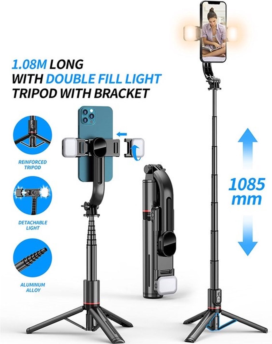 Selfie Stick Tripod - Smartphone Statief - Lichtfunctie - Tripod - 360° Rotatie - Bluetooth Afstandsbediening - Lange Batterijduur - Selfiestick Universeel