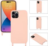 Mobigear Telefoonhoesje geschikt voor Apple iPhone 14 Pro Siliconen | Mobigear Lanyard Hoesje met koord - Roze