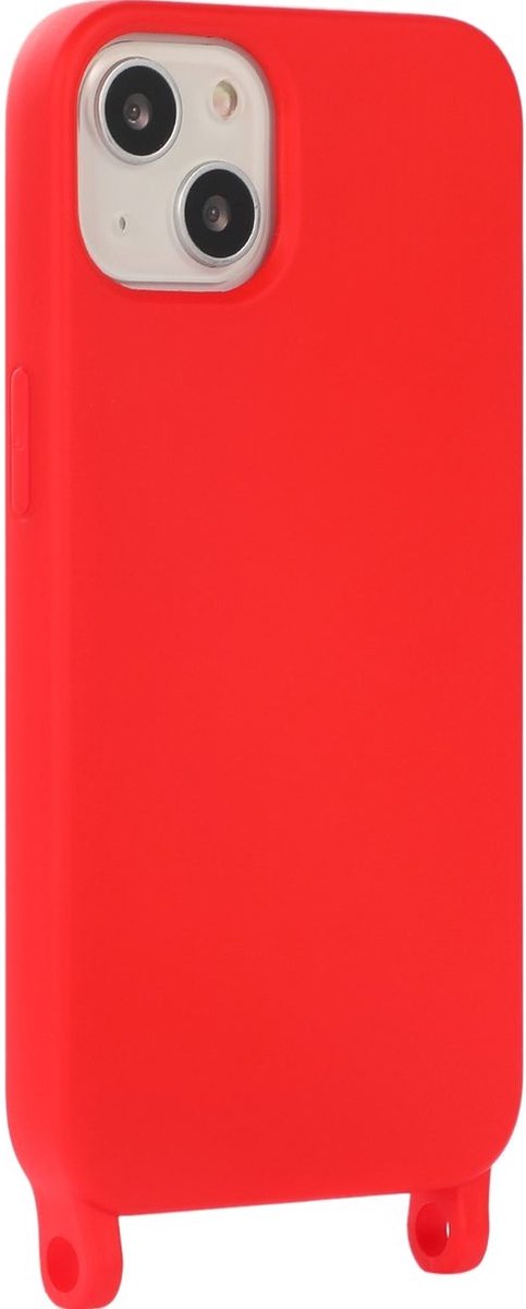 Mobigear Telefoonhoesje geschikt voor Apple iPhone 14 Plus Siliconen | Mobigear Lanyard Hoesje met koord - Rood