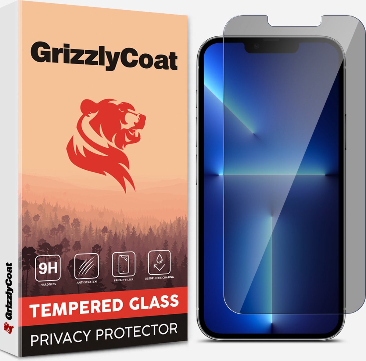 GrizzlyCoat Easy Fit AntiSpy Screenprotector geschikt voor Apple iPhone 14 Plus Glazen Screenprotector Privacy - Case Friendly + Installatie Frame
