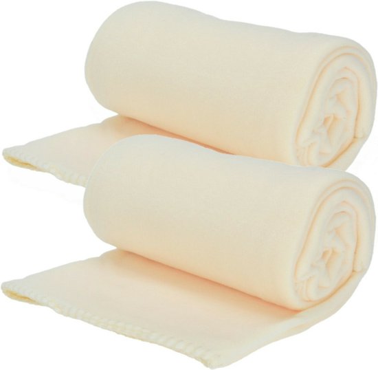 Fleece dekens/plaids - 2x - licht beige - 125 x 150 cm