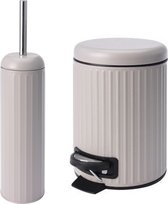 Toilet accessoires set - 1x prullenbak en 1x wc borstelhouder - taupe