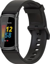 By Qubix - Geschikt voor Fitbit Charge 5 - Fitbit Charge 6 Extra soft siliconen bandje - Zwart + zwarte connector - Smartwatch Band - Horlogeband - Polsband