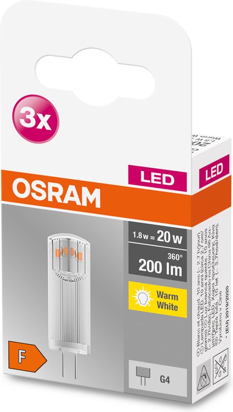 OSRAM 4058075450011 LED-lamp Energielabel F (A - G) G4 Speciale vorm 1.8 W = 20 W Warmwit (Ø x l) 14 mm x 36 mm 3 stuk(s)
