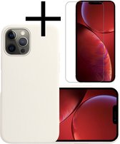 Hoes Geschikt voor iPhone 14 Pro Hoesje Cover Siliconen Back Case Hoes Met Screenprotector - Wit