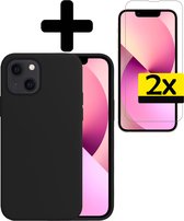 Hoesje Geschikt voor iPhone 14 Hoesje Siliconen Case Met 2x Screenprotector - Hoes Geschikt voor iPhone 14 Hoes Siliconen - Zwart