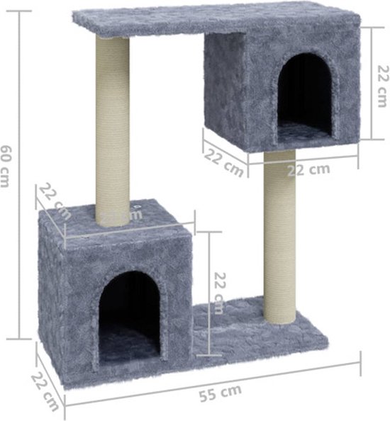 VDXL Kattenkrabpaal met sisal krabpalen 60 cm lichtgrijs