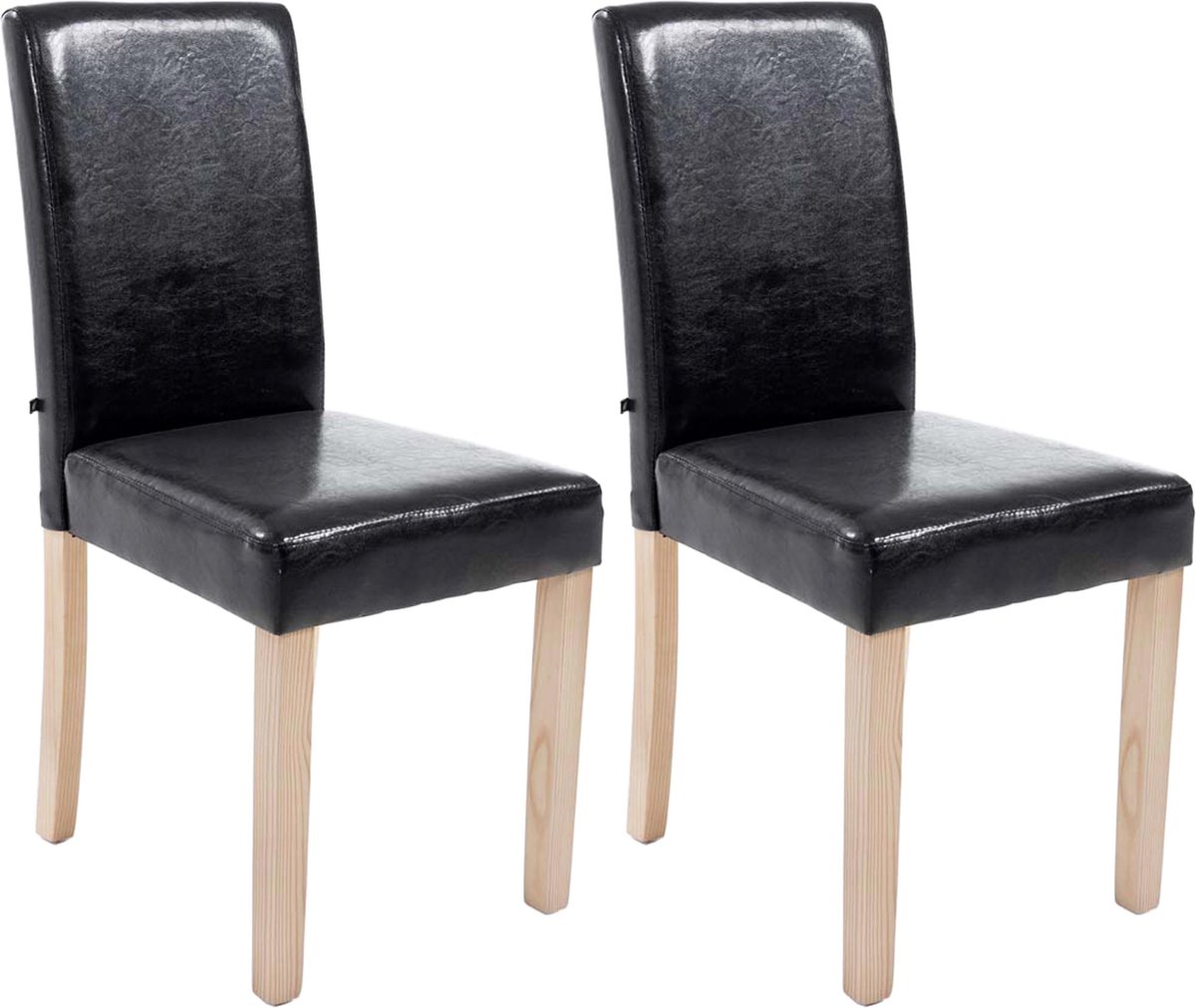 CLP Ina Set van 2 Eetkamerstoelen - Zonder armleuning - Hout - Kunstleer - zwart natura