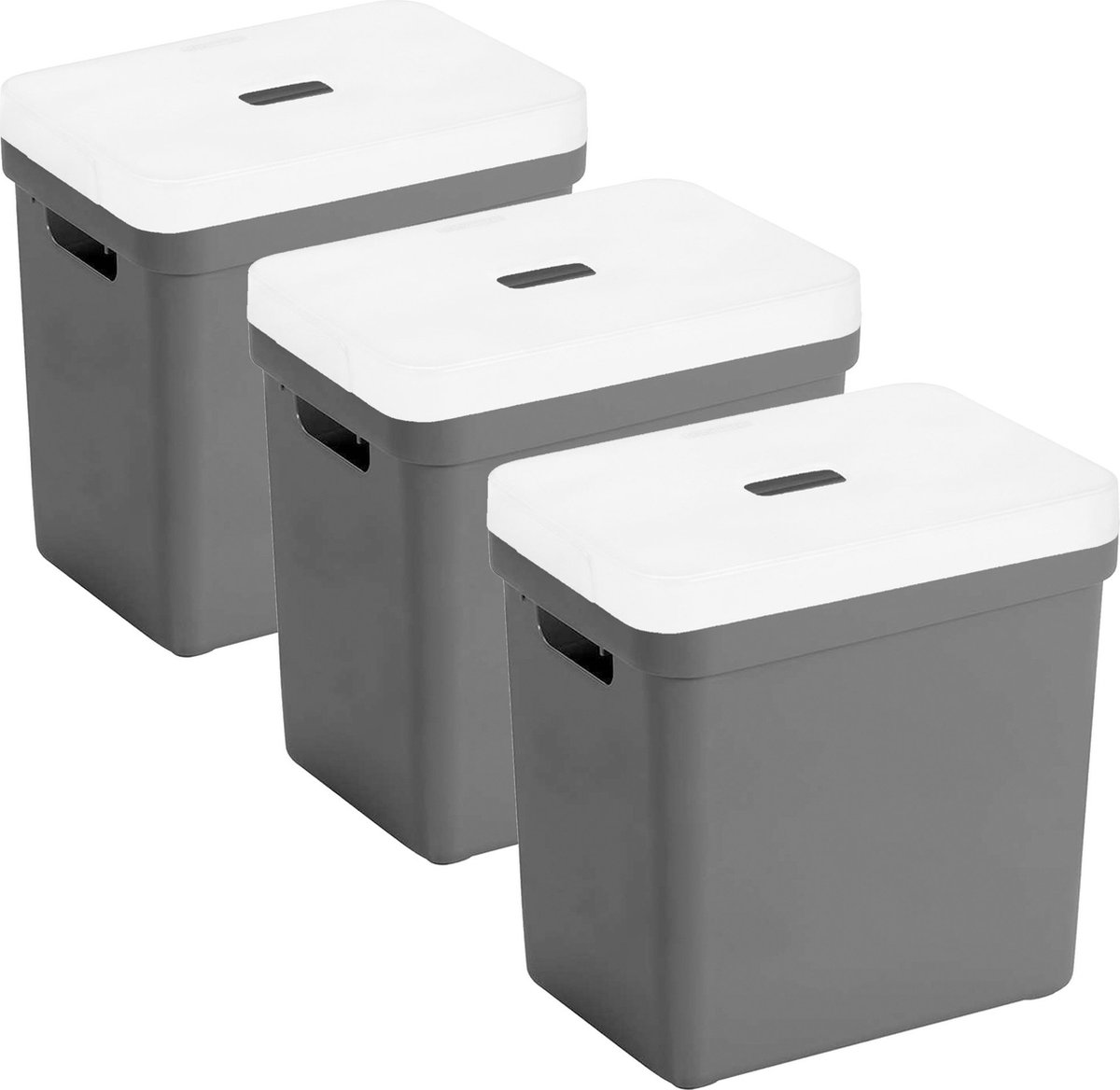 Sunware opbergboxen met deksel - 3x - Sigma Home - kunststof - 25 liter - antraciet - opberg bakken / manden - 35 x 25 x 36 cm