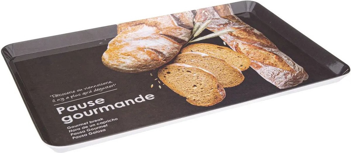 5Five Ontbijt Dienblad Brood print - 45 x 30 cm - zwart - Serveerblad - kunststof