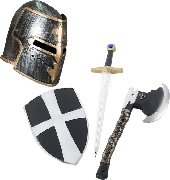 Casque de Ridder noir avec or avec jeu d'armes de chevalier