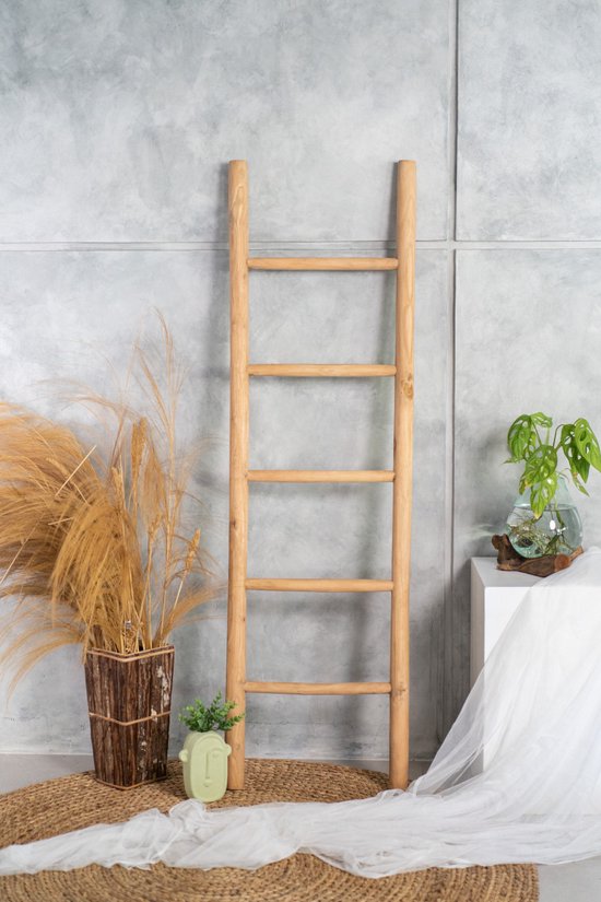 Teakhouten decoratie ladder | Naturel Teak | 50x5x150 | bol.com