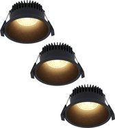 HOFTRONIC - Set van 3 Finn LED Inbouwspots Zwart Dimbaar - Badkamer Spotjes IP44 - Platte inbouwspots met kleine inbouwdiepte (49mm) - Groot (90mm) - 10W 900lm - 3000K warm wit licht - Voor buiten, woonkamer en slaapkamer