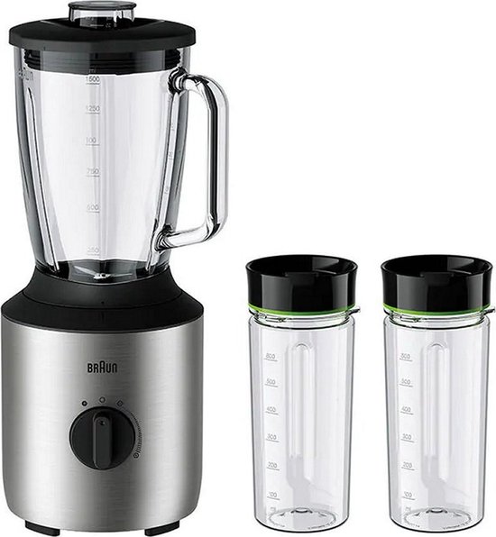 Braun JB3272SI PowerBlend 3 Blender 1.5L + 2 Bekers Zwart/RVS