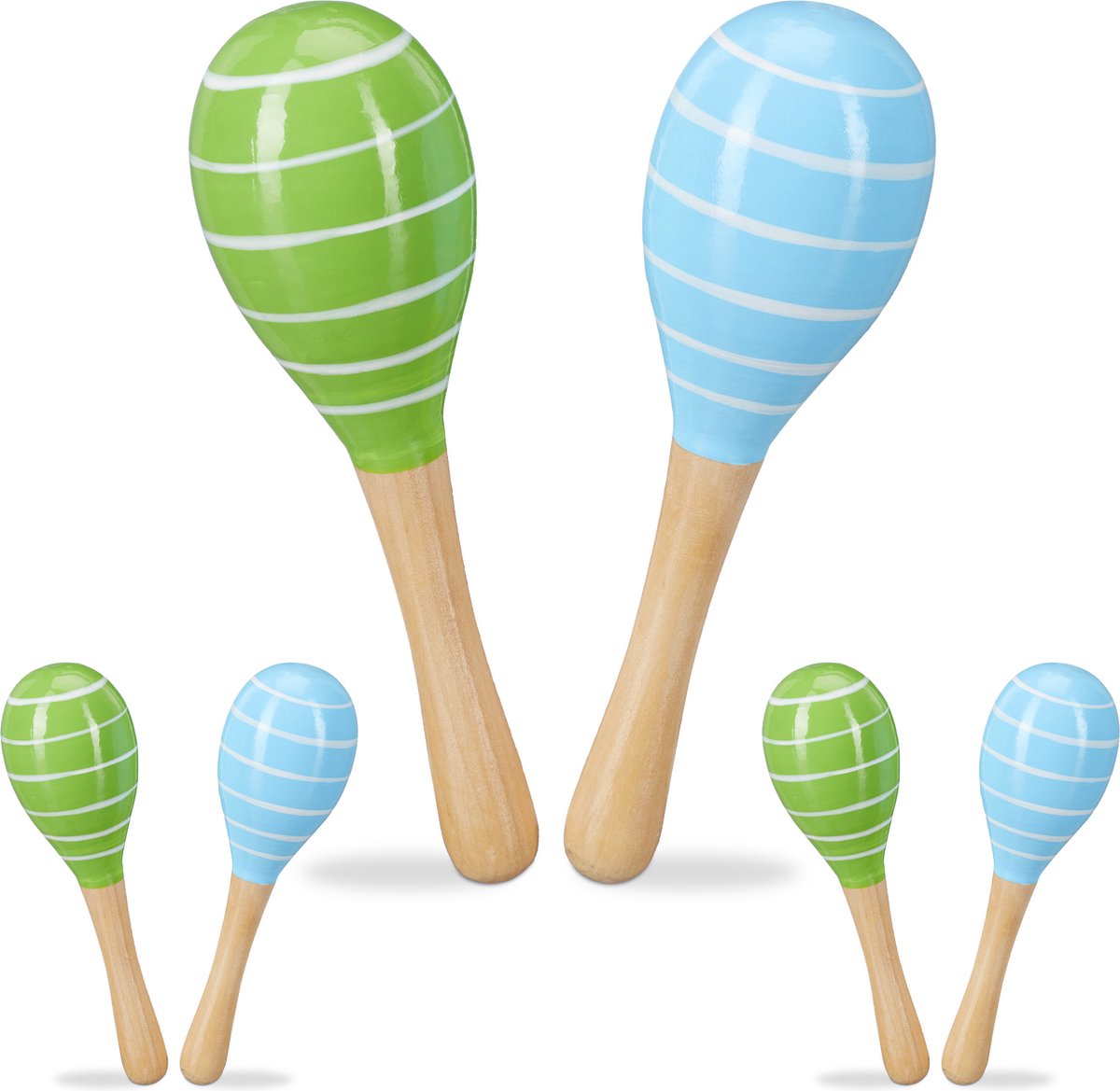 Relaxdays 6x sambabal voor kinderen rammelaar hout maracas