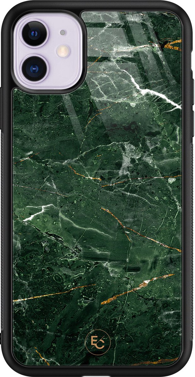 Hoesje geschikt voor iPhone 11 - Marble jade green - Luxe Hard Case - Marmer - Groen - ELLECHIQ