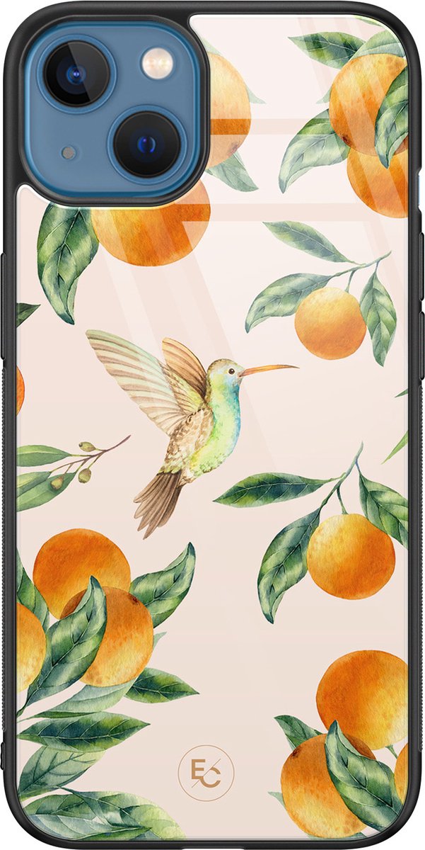Hoesje geschikt voor iPhone 13 - Tropical fruit - Luxe Hard Case - Bloemen - Oranje - ELLECHIQ