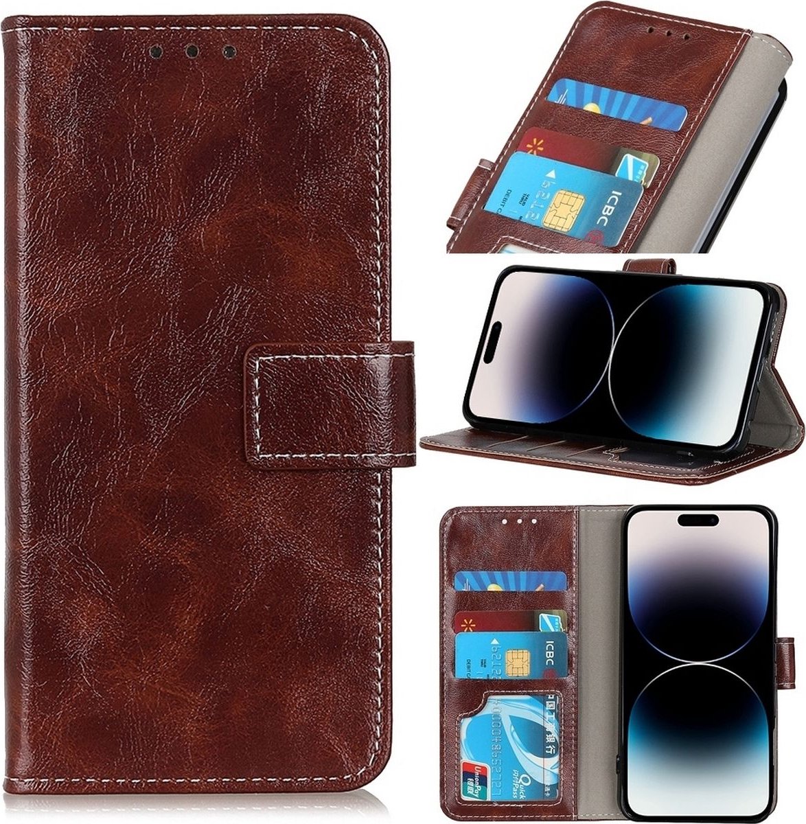 Mobigear Telefoonhoesje geschikt voor Apple iPhone 14 Pro Max Hoesje | Mobigear Basic Bookcase Portemonnee | Pasjeshouder voor 3 Pasjes | Telefoonhoesje voor Pinpas / OV Kaart / Rijbewijs - Bruin