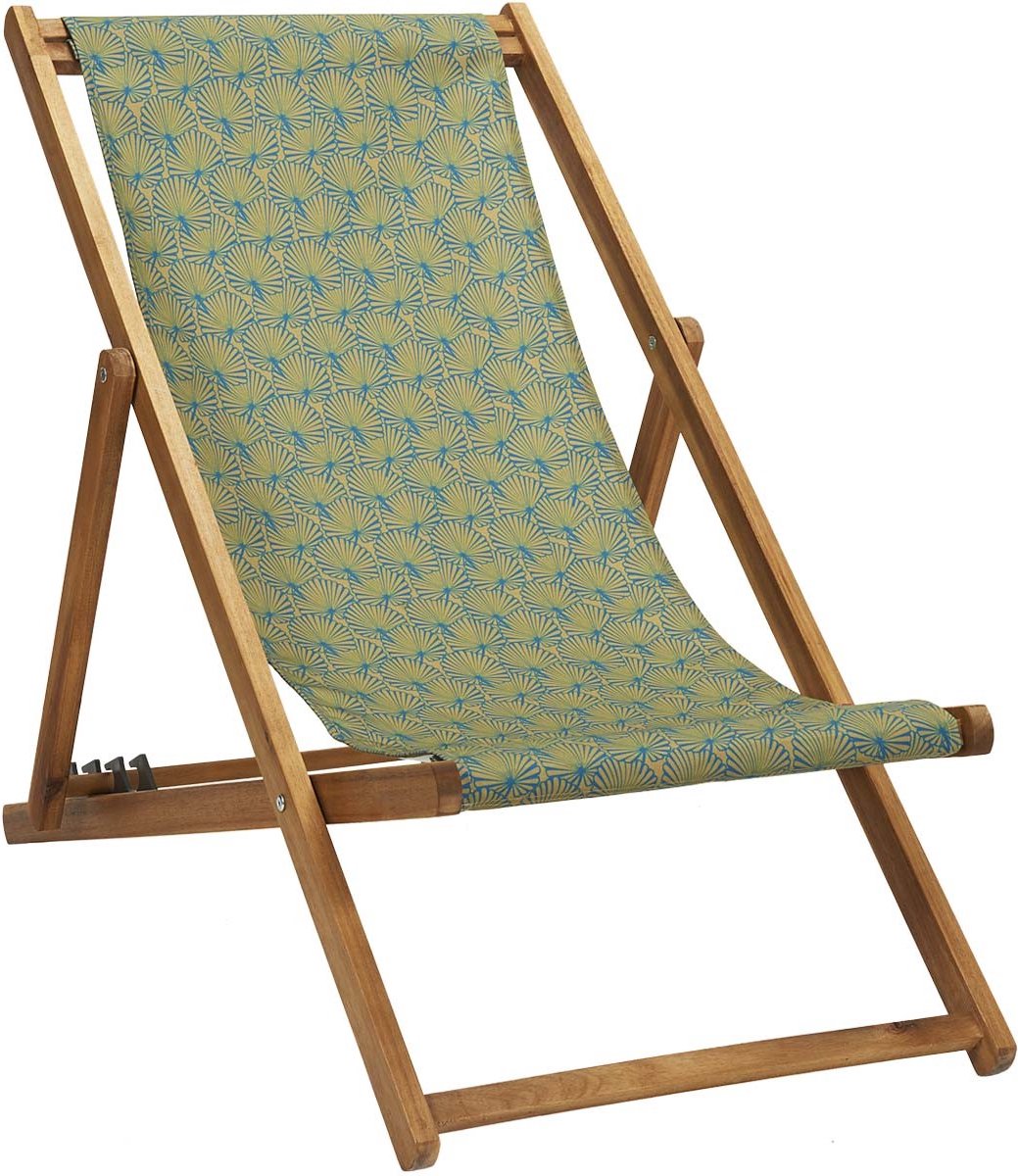 Houten Strandstoel met Tropisch Goudgeel design - Ligstoel - Tuinstoel - Acaciahout - met vier verstelbare rugleuning posities