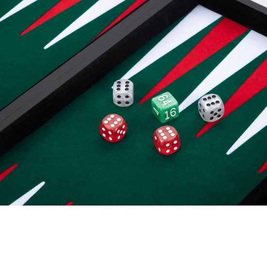 Afbeelding van het spel Backgammon 18 inch groen/rood/wit ingelegd vilt