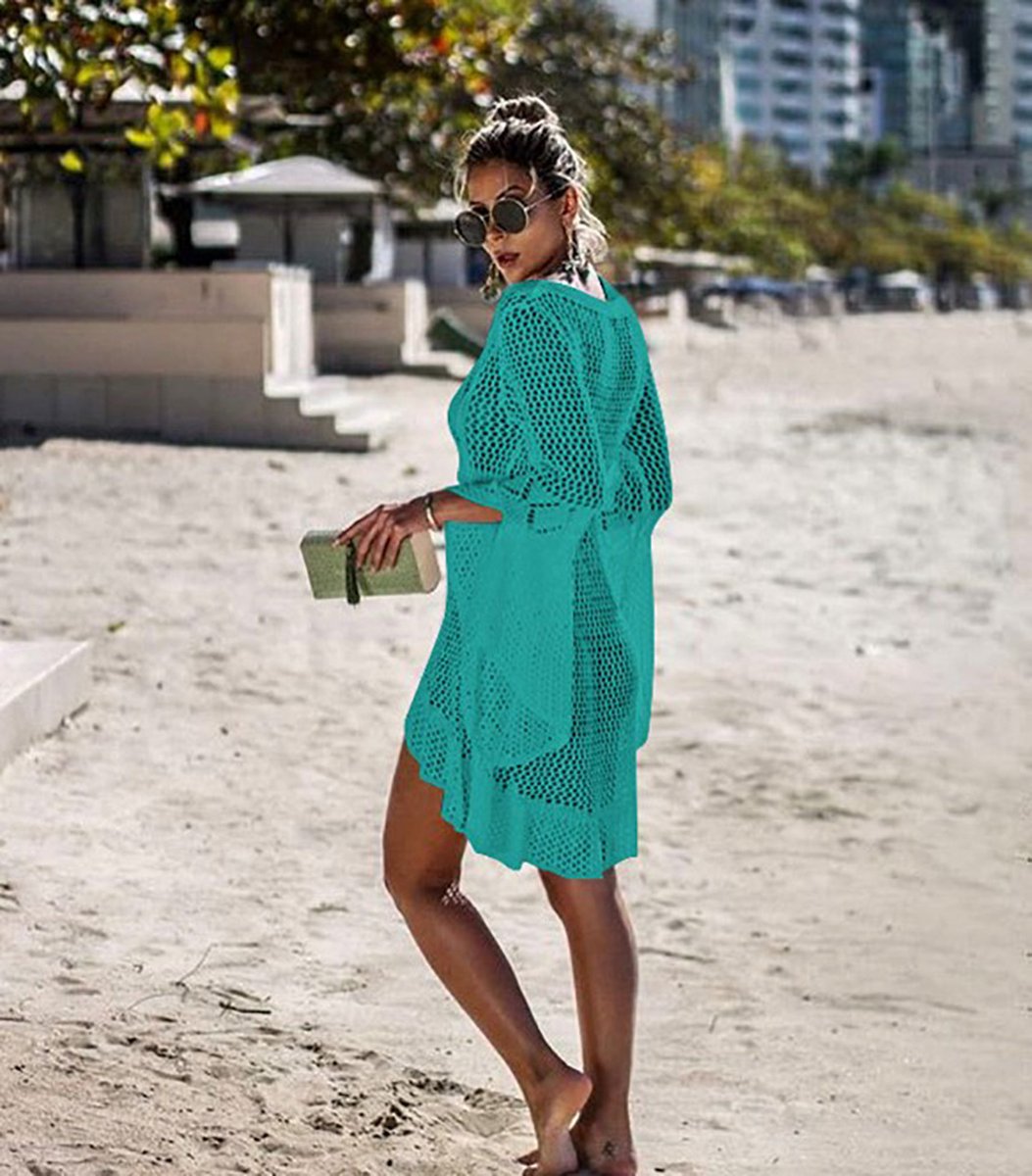 Strandjurkje - Bikini cover up - Gehaakt jurkje - Beach dress - Groen — afbeelding 2