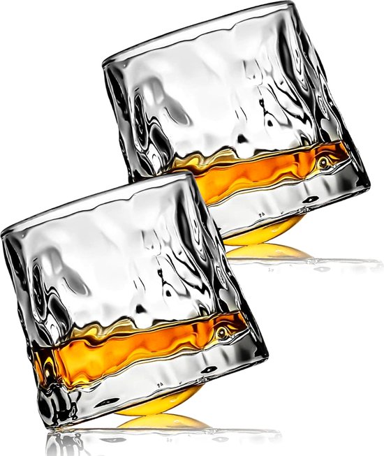 House of Husk 2 Stuks Whiskey Glazen Set - Whiskeyglas - Roterend 360 graden - Hooglans - Whiskey Cadeauset