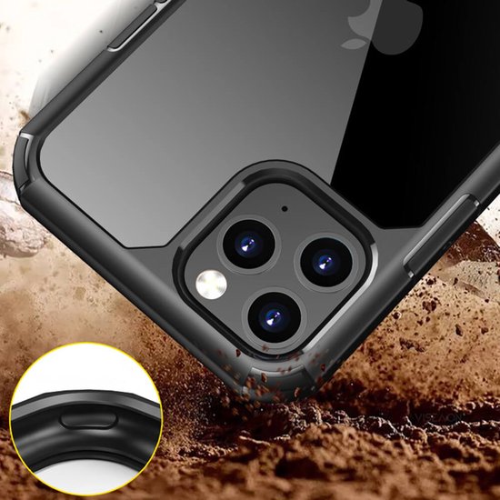 IYUPP Hoesje Geschikt voor iPhone 14 Pro Hoesje - Shockproof Back Cover - Zwart Transparant